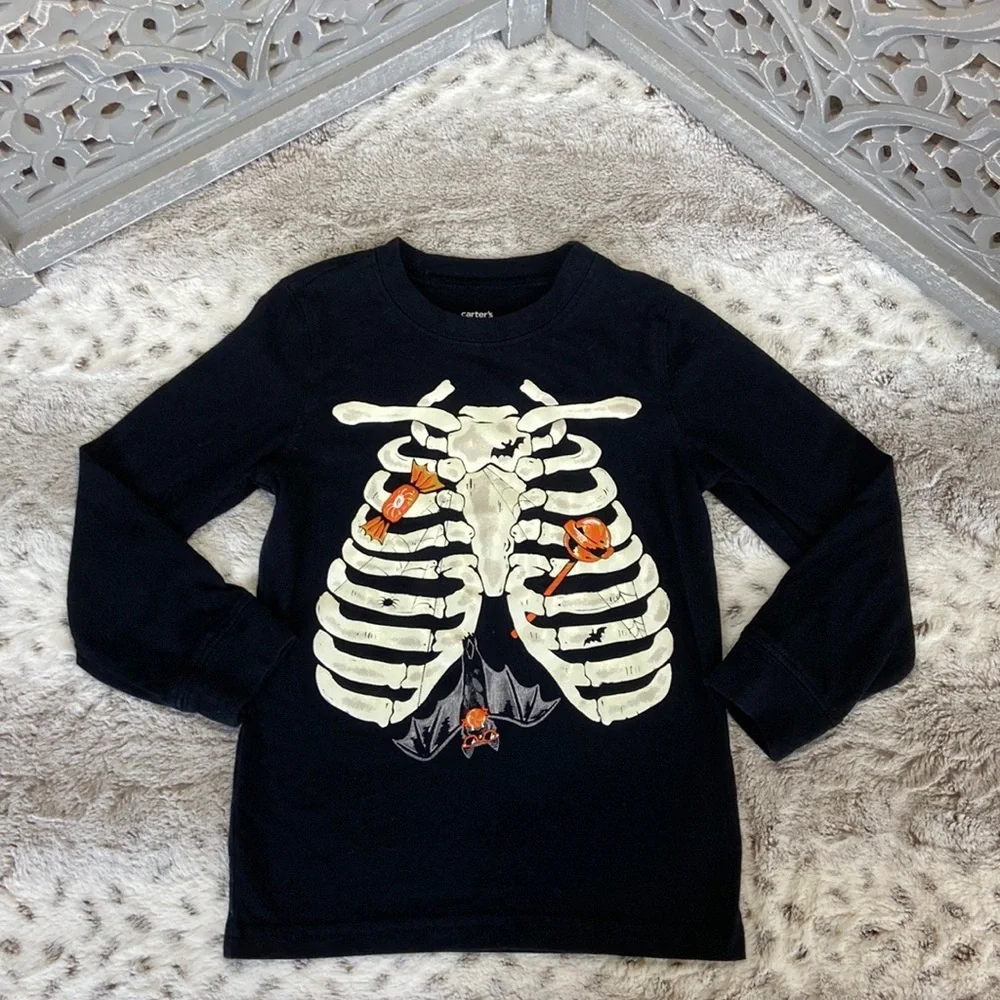 Carter’s skeleton long sleeve shirt boys size 6 Halloween bats glow in the dark - Picture 10 of 10